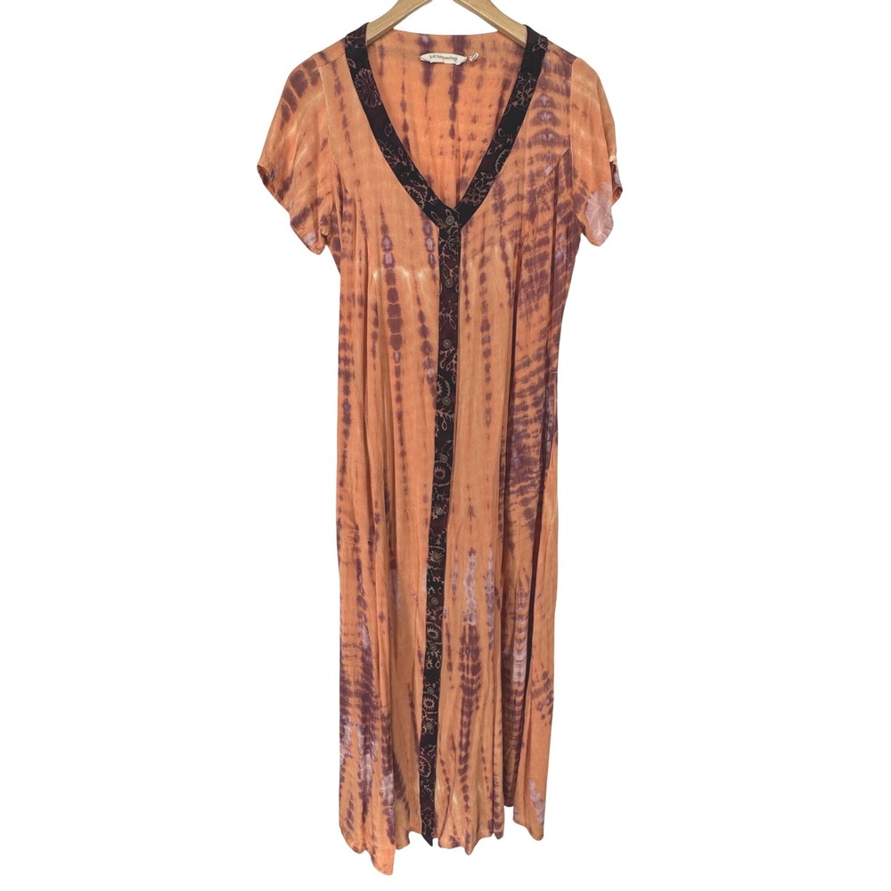 Soft Surroundings Tie Dye Button Maxi Dress Size XS Orange Indie Festival Boho